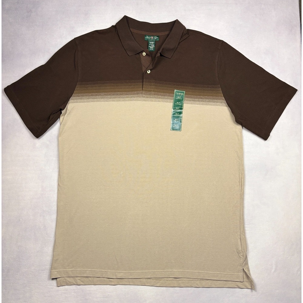 NWT David Taylor Collection Polo Mens XLT Brown Cream Ombre